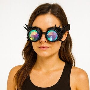 Steampunk Kaleidoscope Spike Goggles Rainbow Lens Festival Rave Costume Eyewear